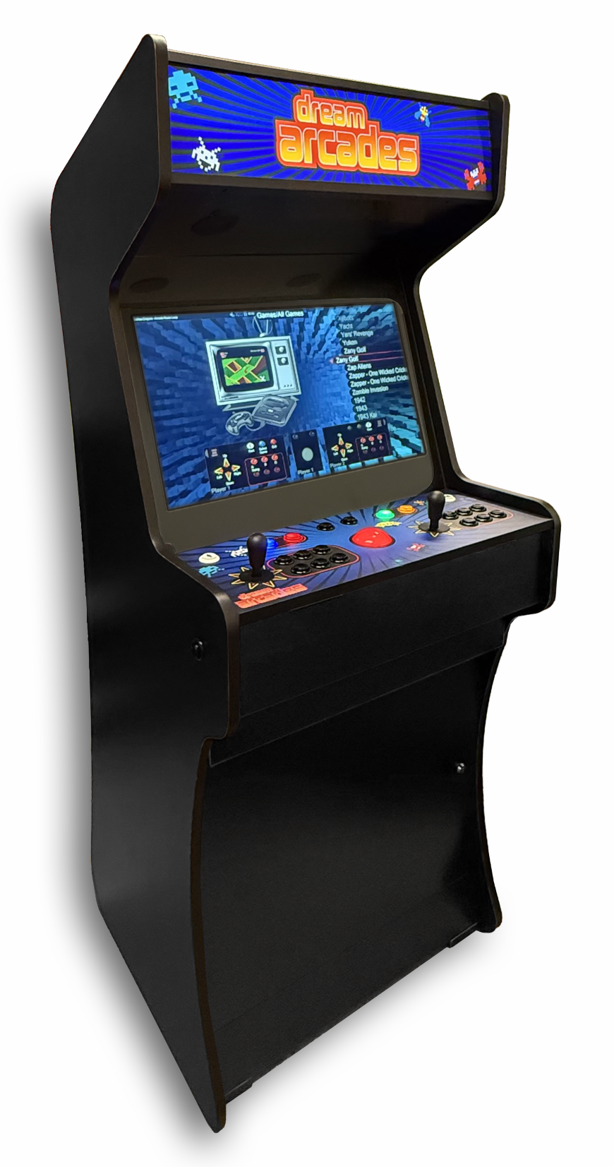 FULL-SIZED FOUR PLAYER UPRIGHT ARCADE GAME WITH TRACKBALL FEAT